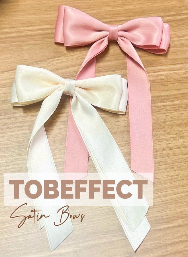 Tobeffect Hair Bows for Women Valentine's Day Bow Clips Cute Ribbons Girls Ribbon Bows BowKnot Barrettes Tassel Bow Clips Fashion Valentine Hair Accessories for Women, Pink & Beige - Image 3
